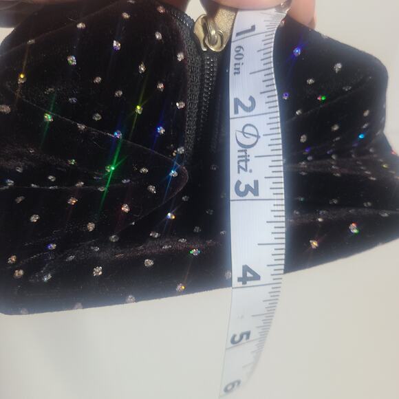 Vintage Black Velvet Rhinestone Evening Handbag w Gold Ball Accent 1960's Style - Picture 10 of 14